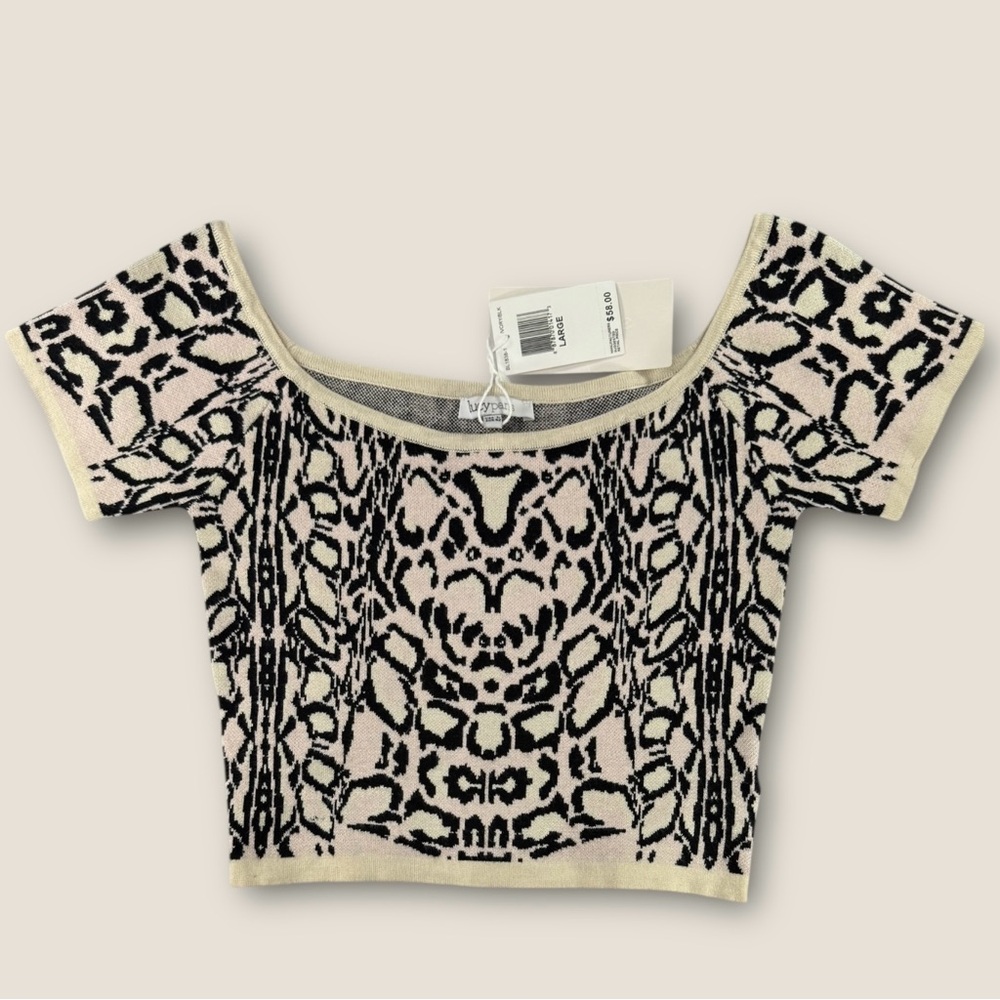 Lucy Paris Cream Pink and Black Patterned Crop Top